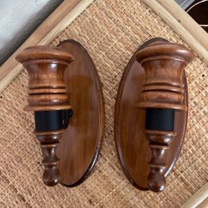 Vintage  Wood  and Black Oval Candle Wall Sconces (set of 2)